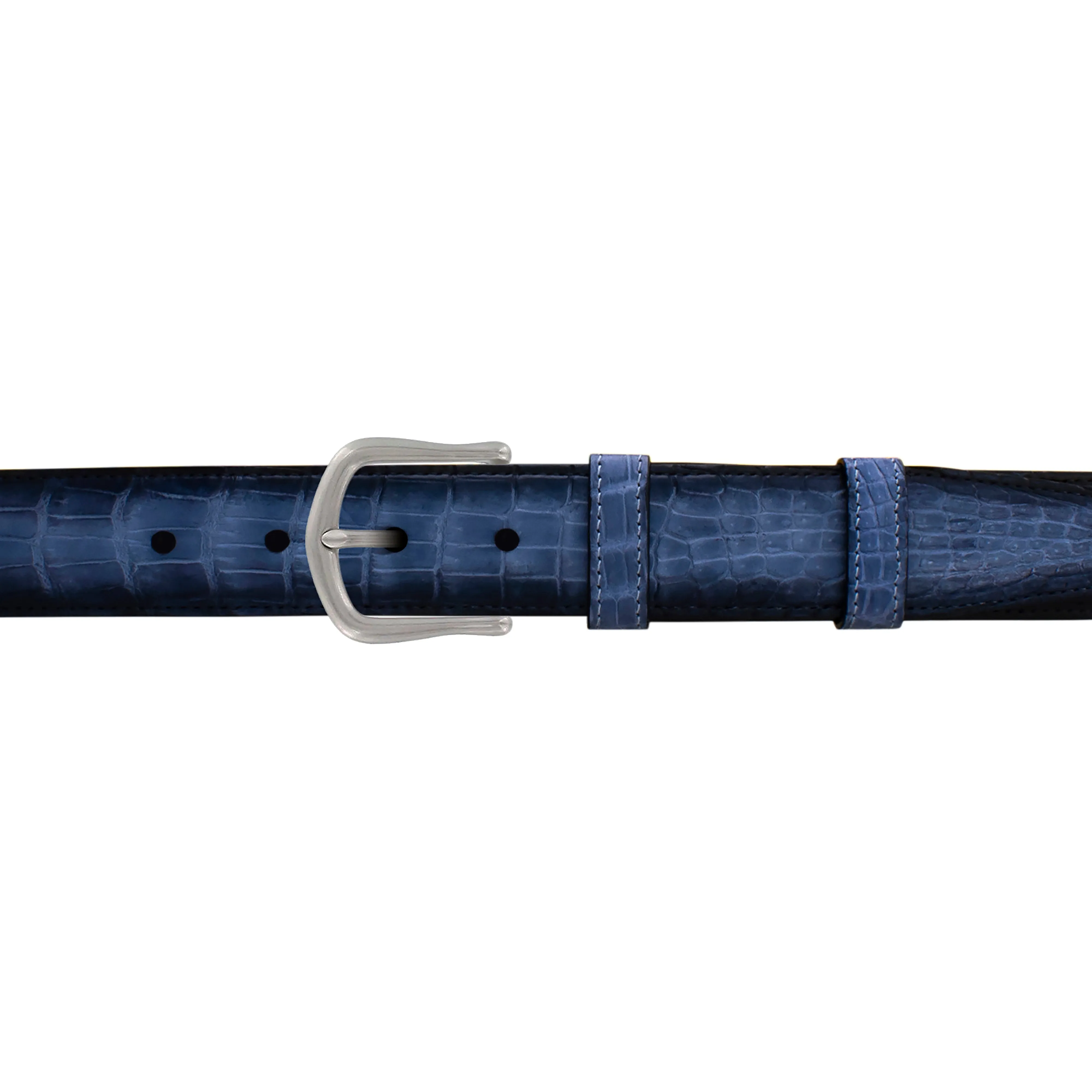 1 1/4" Azure Patina Belt with Derby Cocktail Buckle in Polished Nickel