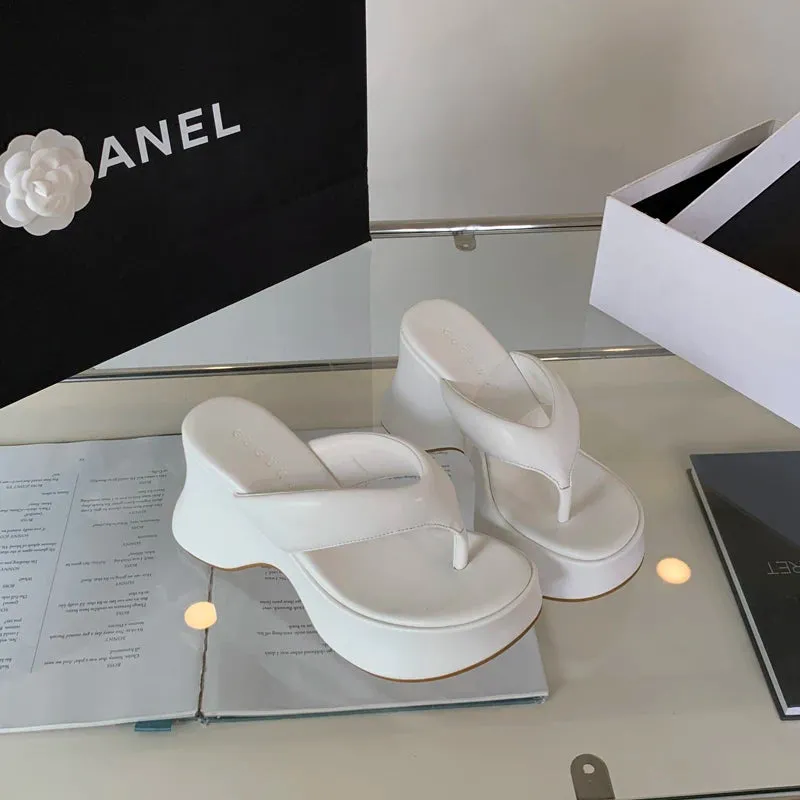 10CM High Heel Wedges Women Sandals Pink Ladies Flip-Flops Leisure Platform Summer Beach Slippers Silver Chunky Shoes 2024
