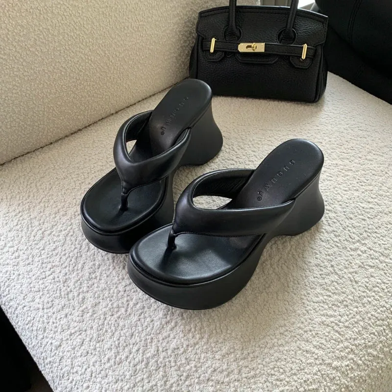 10CM High Heel Wedges Women Sandals Pink Ladies Flip-Flops Leisure Platform Summer Beach Slippers Silver Chunky Shoes 2024