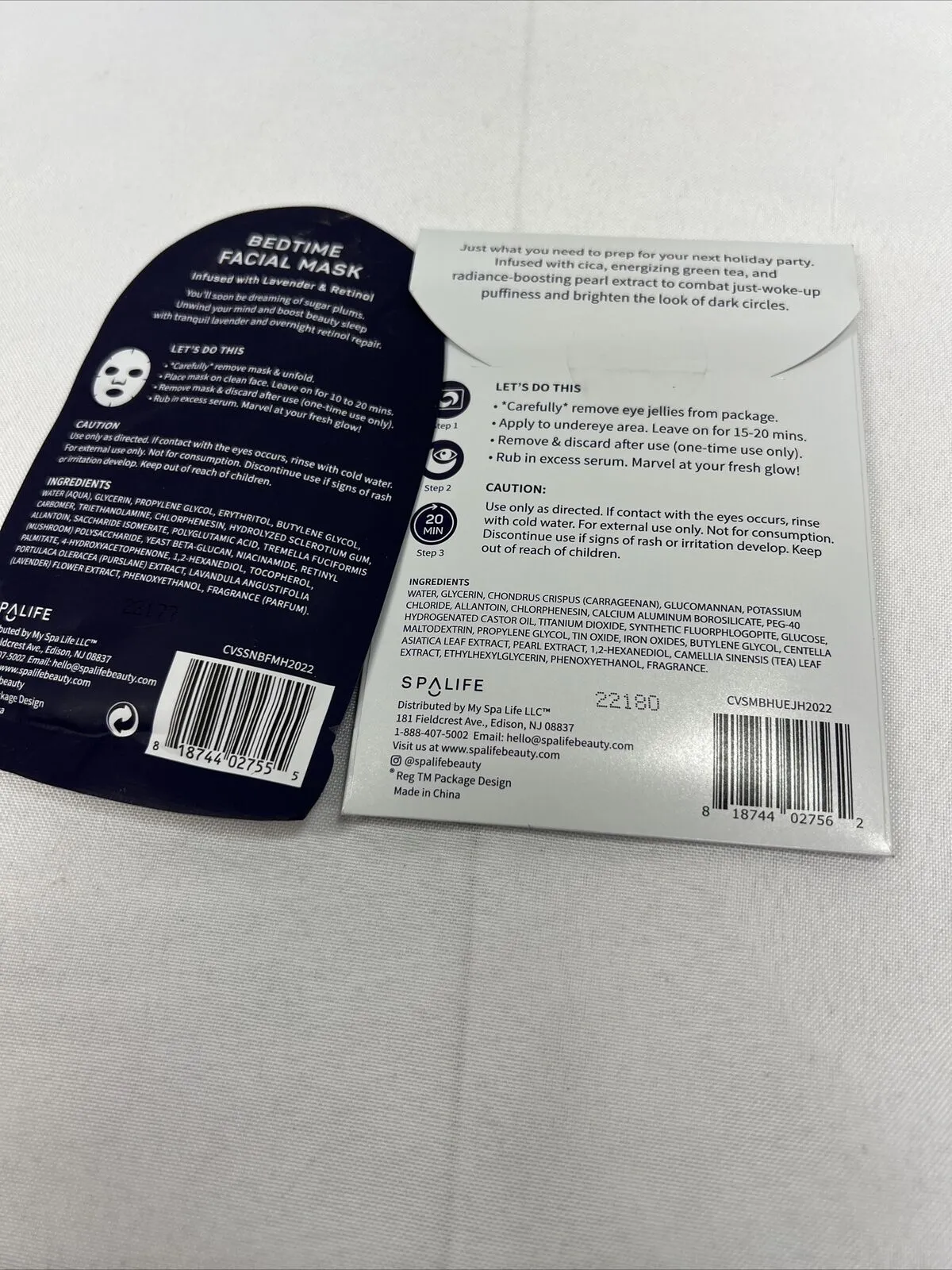 (2) SpaLife Silent Night Face Mask Under Eye Jellies Christmas Stocking Stuffer