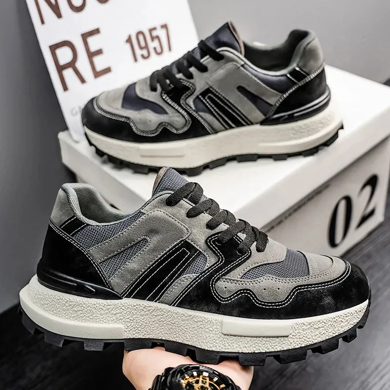 ADVBRIDGE  -  Chunky Sneakers Mens Designer Retro Running Shoes Fashion Casual Microfiber Leather Fabric Upper Height Increased Platform Shoes