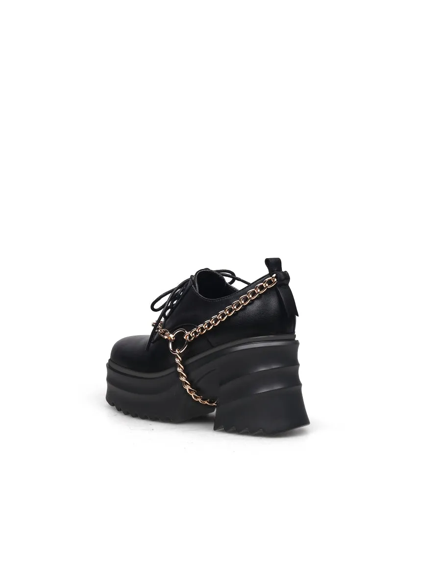 Black Leather Chain Over Chunky Heel Oxford