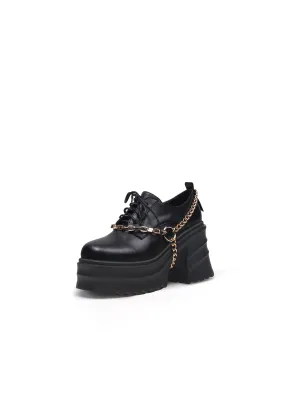 Black Leather Chain Over Chunky Heel Oxford