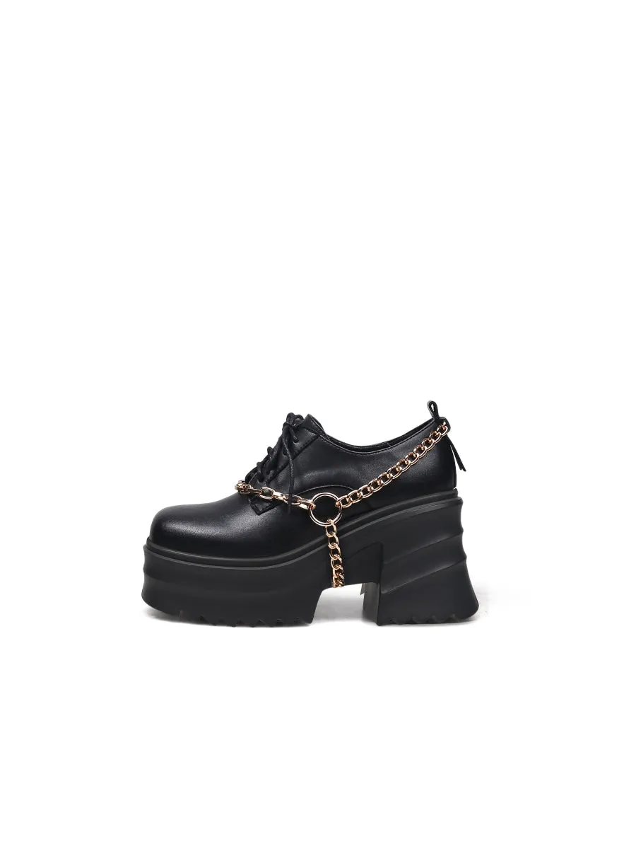 Black Leather Chain Over Chunky Heel Oxford