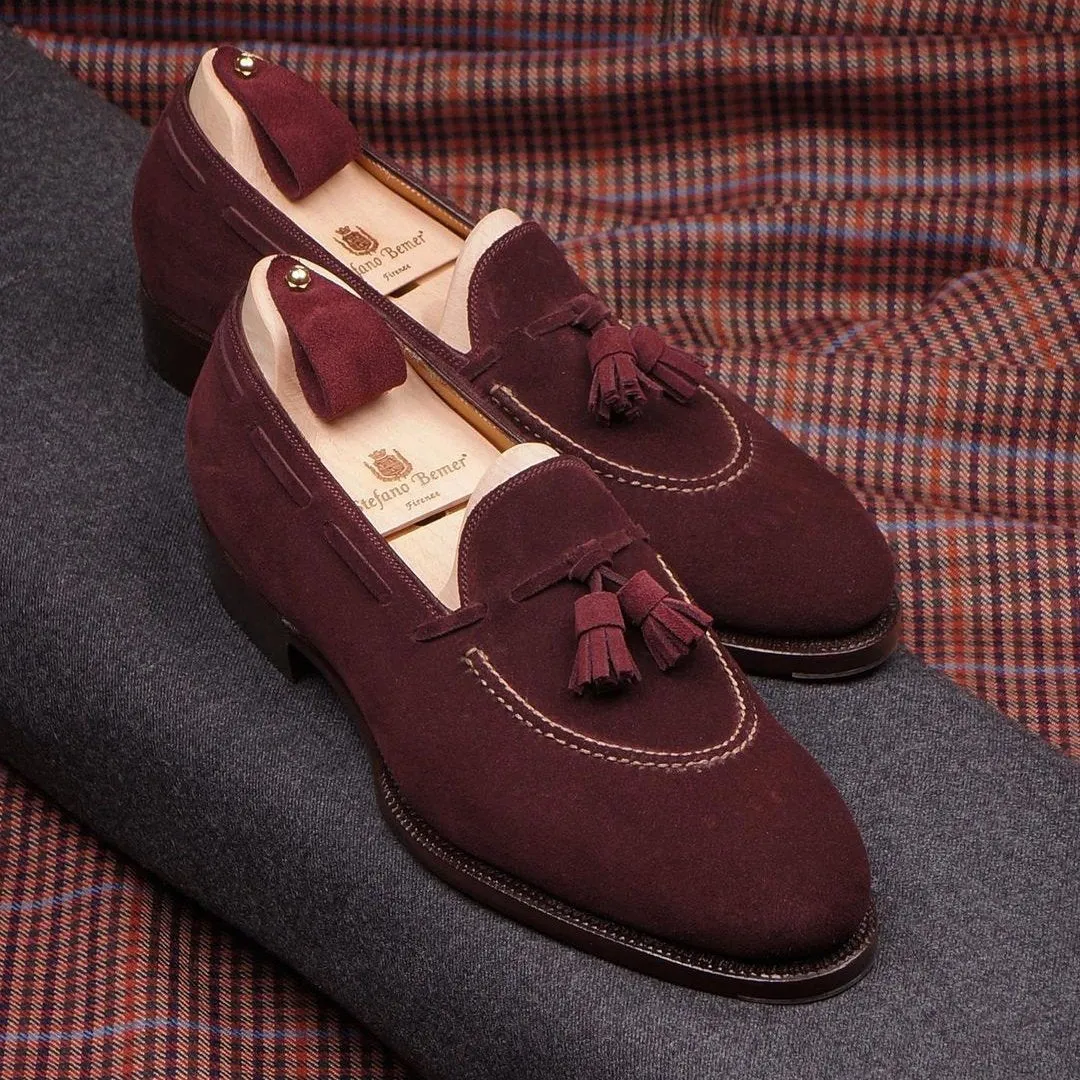 Burgundy tassel moccasin shoes