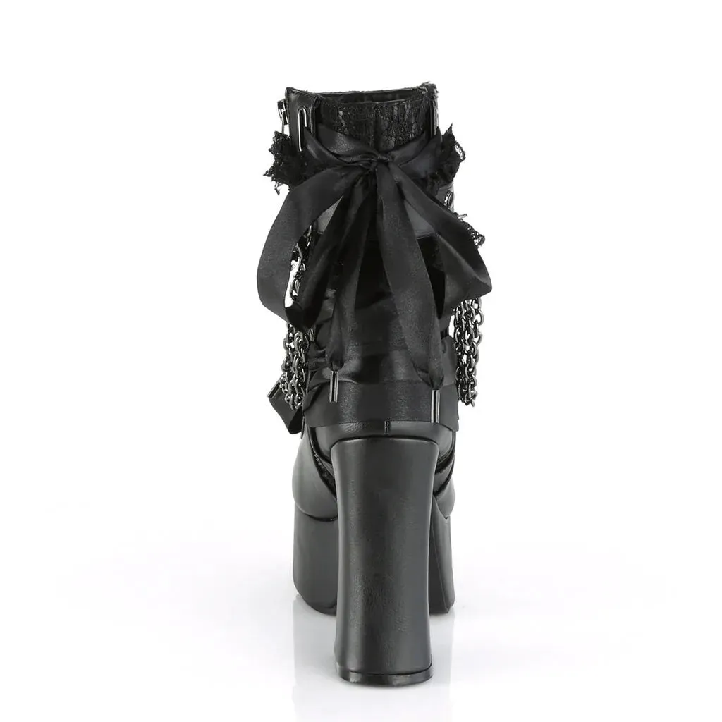 Chain Lace-Up Bow Short Boots - Retro Round Toe, Square Heel, Chunky Platform Ankle Boots for Women, Punk Gothic Style Party Shoes