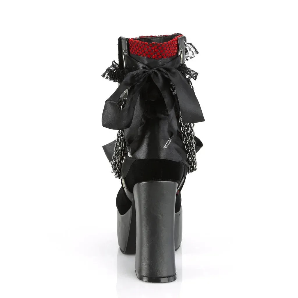 Chain Lace-Up Bow Short Boots - Retro Round Toe, Square Heel, Chunky Platform Ankle Boots for Women, Punk Gothic Style Party Shoes