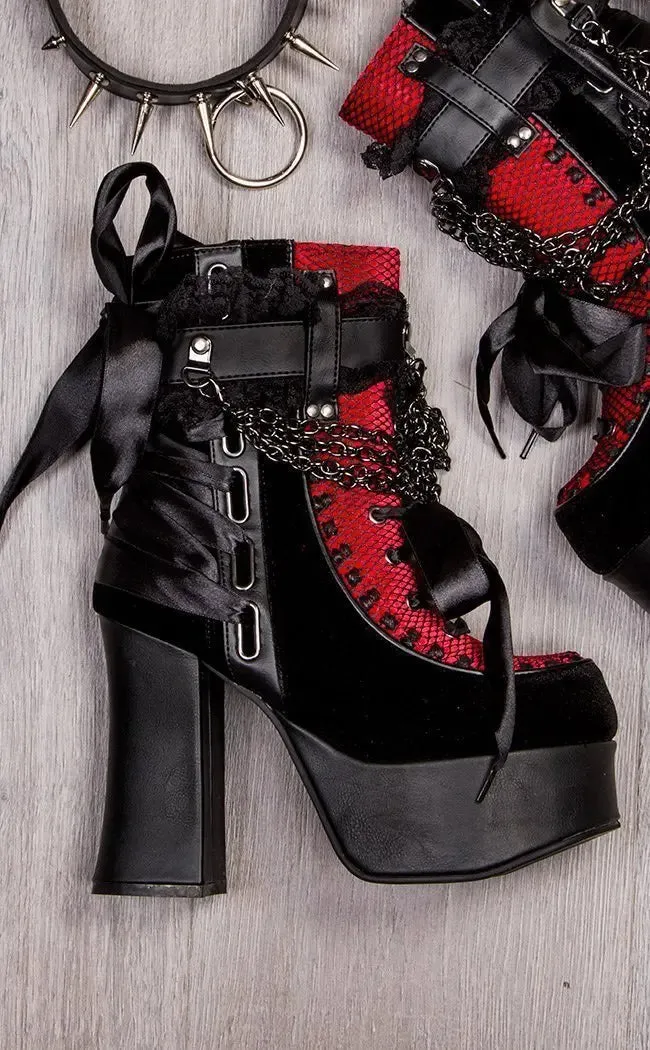 Chain Lace-Up Bow Short Boots - Retro Round Toe, Square Heel, Chunky Platform Ankle Boots for Women, Punk Gothic Style Party Shoes