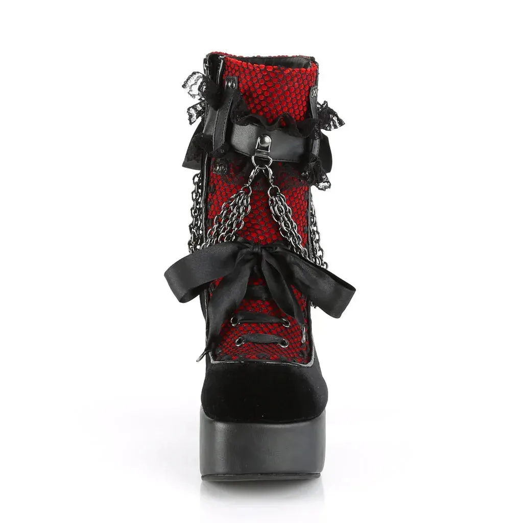 Chain Lace-Up Bow Short Boots - Retro Round Toe, Square Heel, Chunky Platform Ankle Boots for Women, Punk Gothic Style Party Shoes