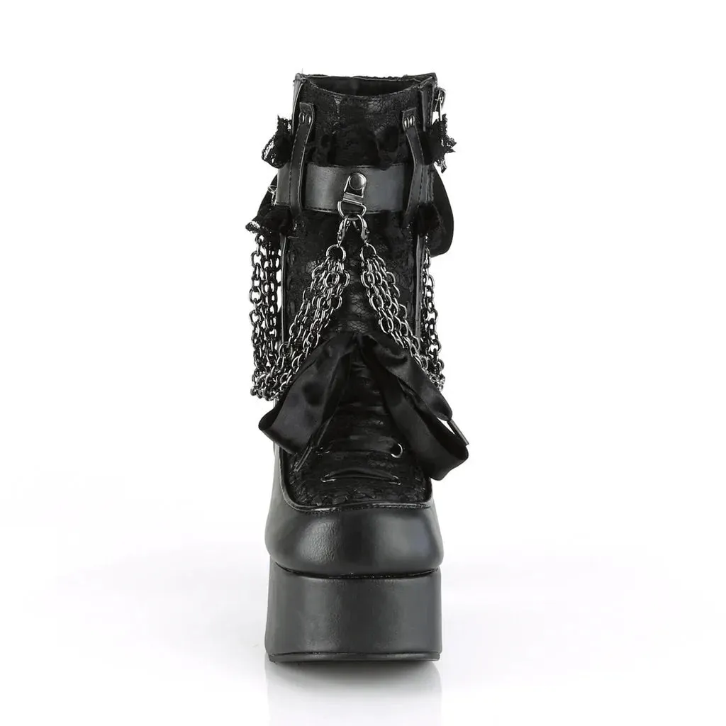 Chain Lace-Up Bow Short Boots - Retro Round Toe, Square Heel, Chunky Platform Ankle Boots for Women, Punk Gothic Style Party Shoes