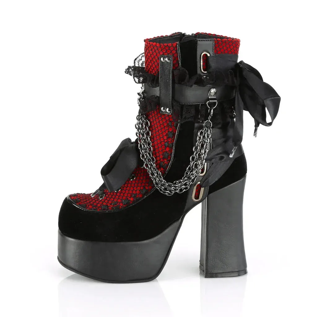 Chain Lace-Up Bow Short Boots - Retro Round Toe, Square Heel, Chunky Platform Ankle Boots for Women, Punk Gothic Style Party Shoes