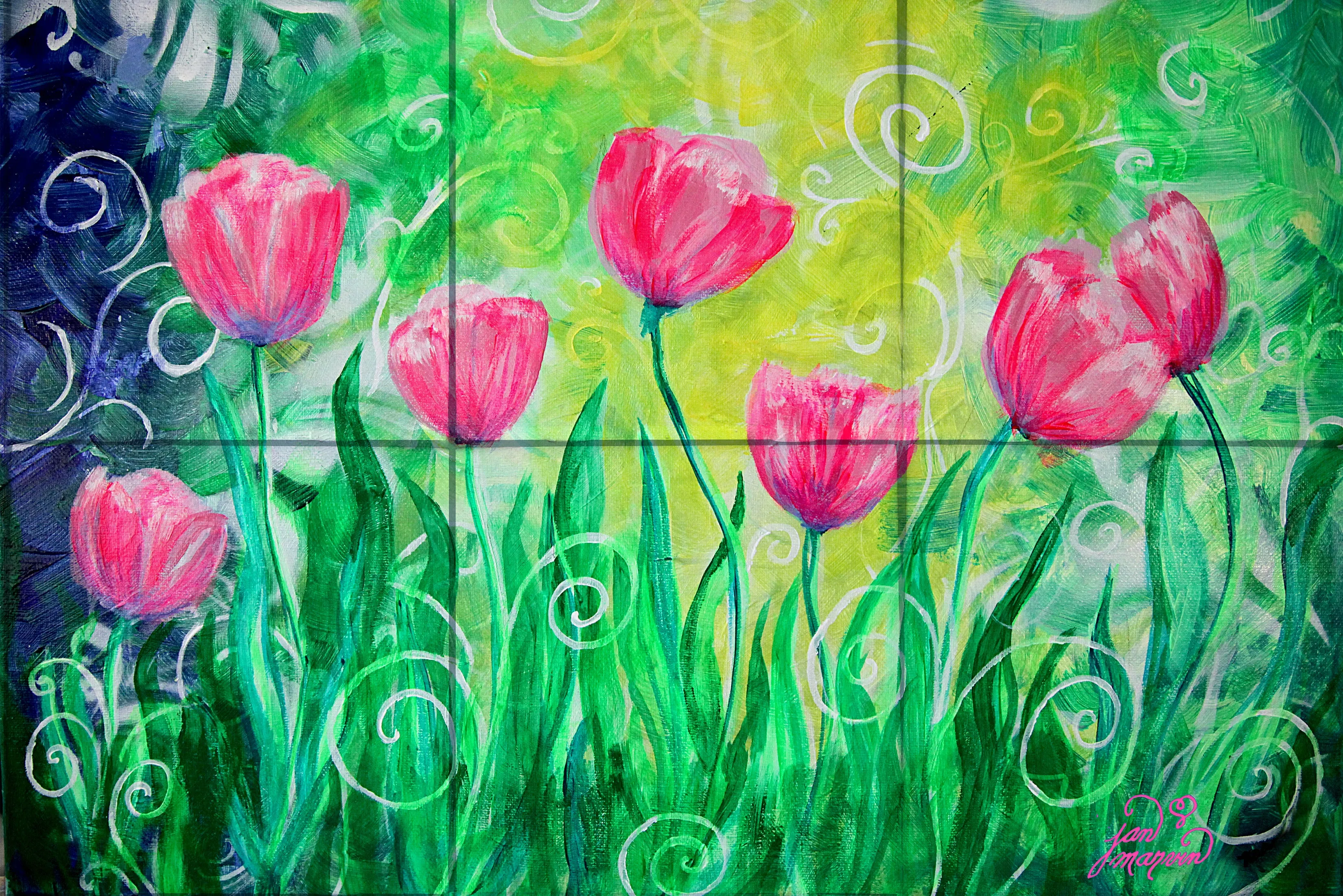 Dancing Tulips Tile Mural, High Quality (won't fade), Indoor or Outdoor, Beach Wall Tiles, Backsplash, Shower, Mosaic