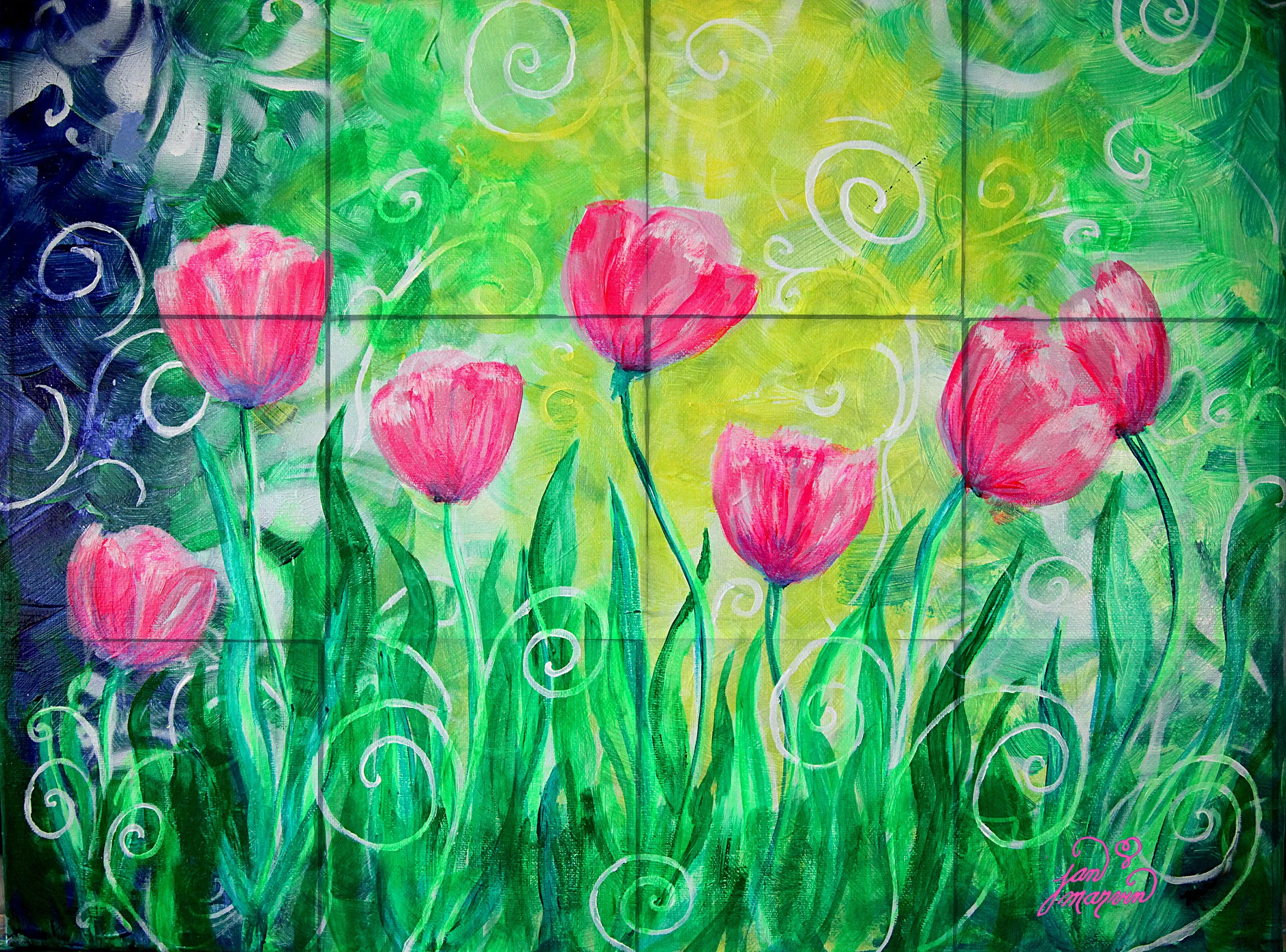 Dancing Tulips Tile Mural, High Quality (won't fade), Indoor or Outdoor, Beach Wall Tiles, Backsplash, Shower, Mosaic
