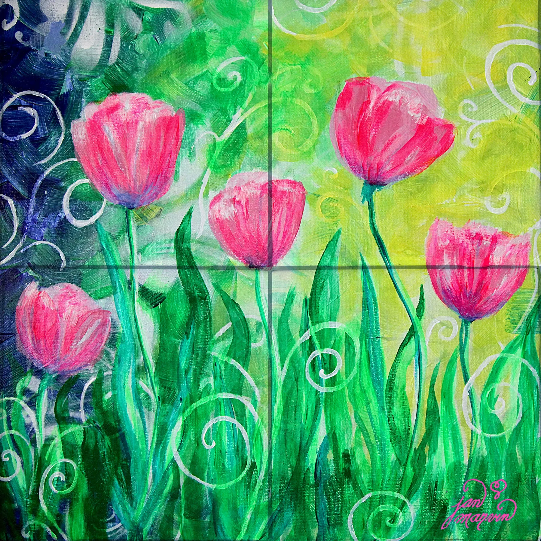 Dancing Tulips Tile Mural, High Quality (won't fade), Indoor or Outdoor, Beach Wall Tiles, Backsplash, Shower, Mosaic