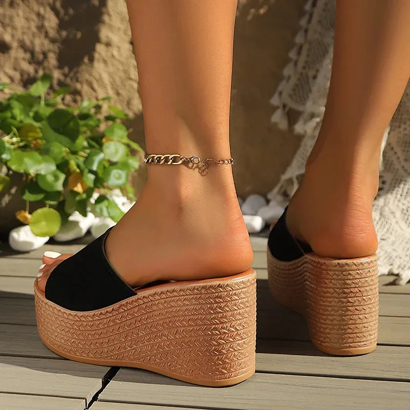 Fashion Chunky Platform Sandals Women Peep Toe Wedge Heel Slippers for Woman Summer 2025 Thick Bottom Beach Slides Plus Size 43