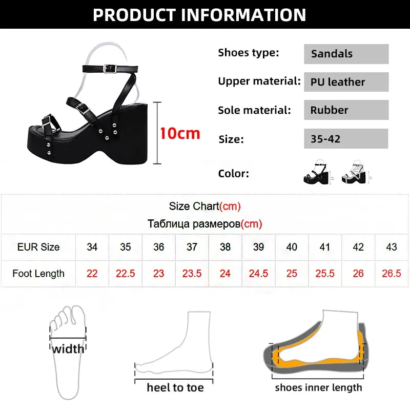 Gothic Punk Chunky Platform Sandals for Women Buckle Strap Wedge Heel Sandals Woman 2025 Summer Thick Bottom Gladiator Shoes