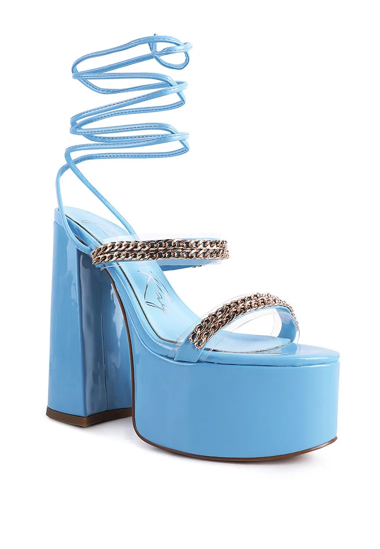 Indulgence Metal Chain Lace Up Chunky Sandals