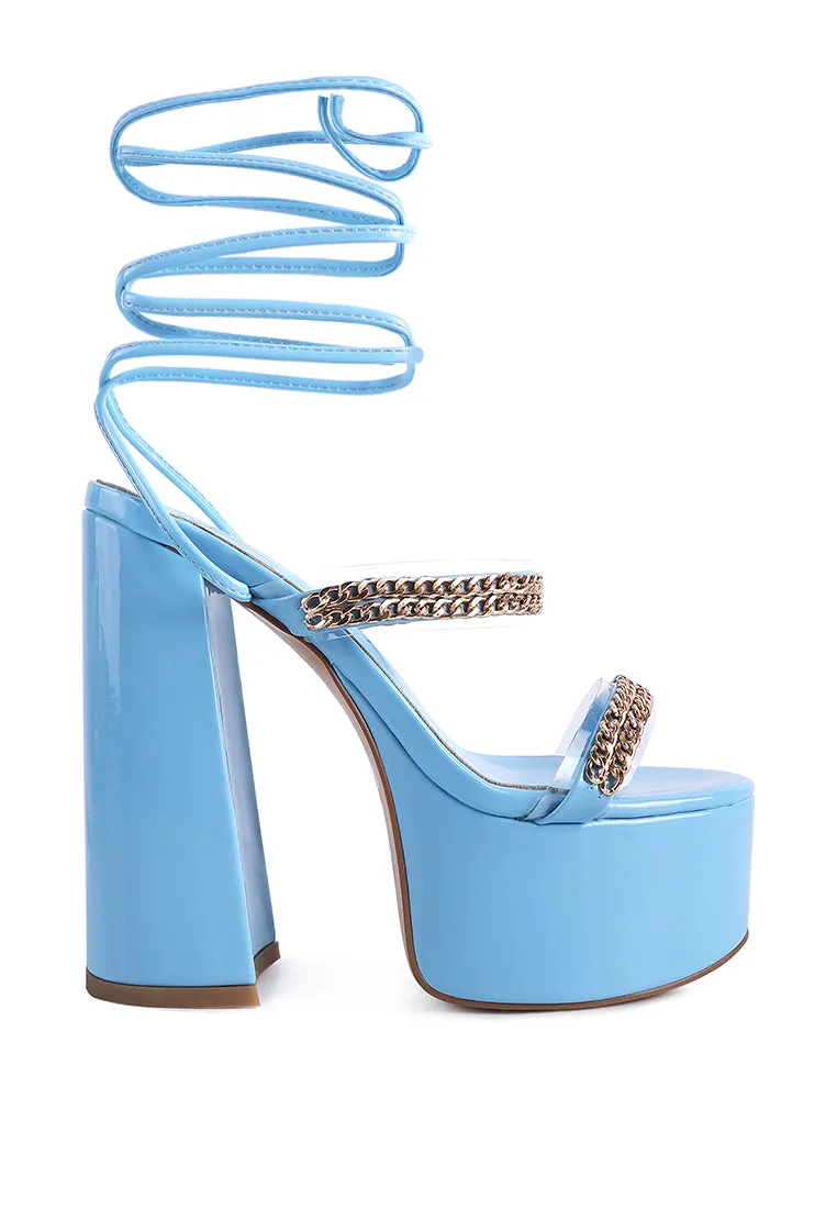 Indulgence Metal Chain Lace Up Chunky Sandals