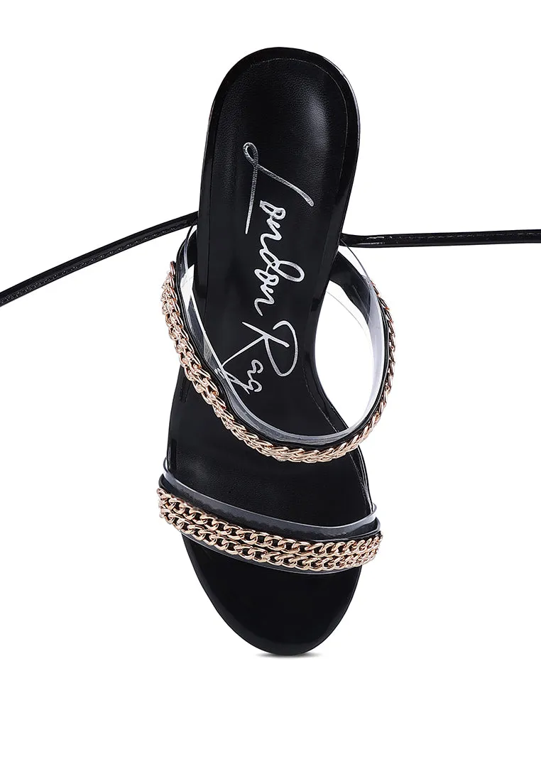 Indulgence Metal Chain Lace Up Chunky Sandals