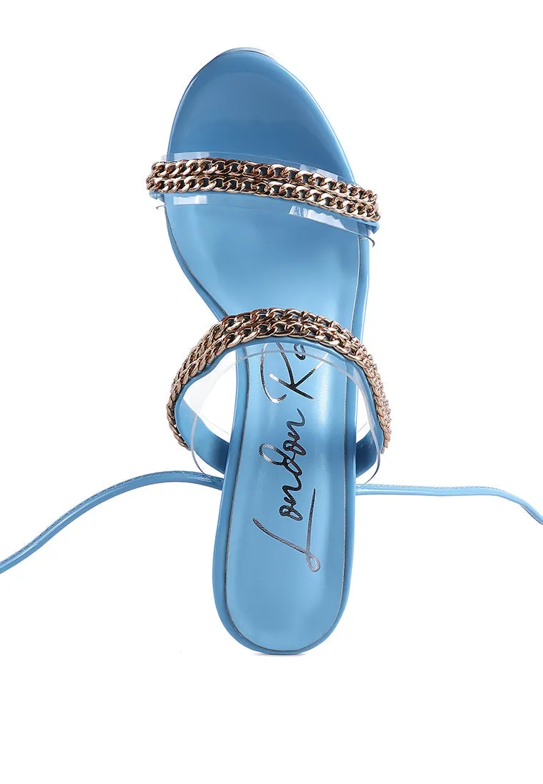 Indulgence Metal Chain Lace Up Chunky Sandals
