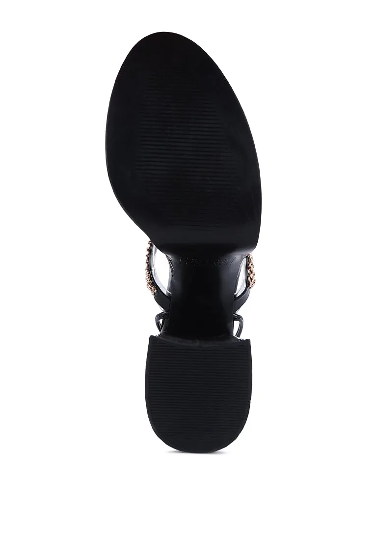 Indulgence Metal Chain Lace Up Chunky Sandals