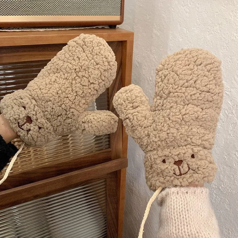 INSTOCK-Cute cartoon bear plush gloves