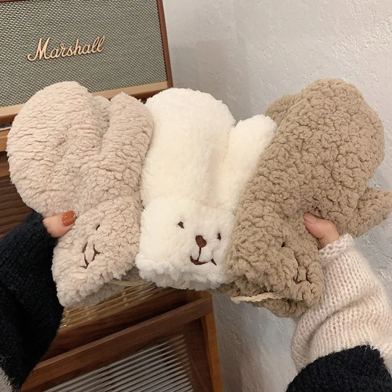 INSTOCK-Cute cartoon bear plush gloves