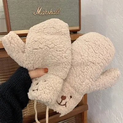 INSTOCK-Cute cartoon bear plush gloves
