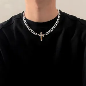 INSTOCK-glass mirror cross necklace men's