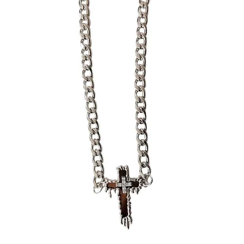 INSTOCK-glass mirror cross necklace men's