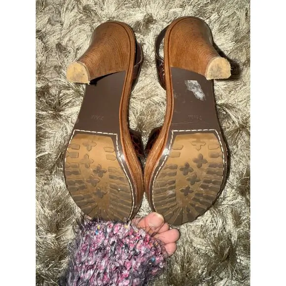 KORS Michael Kors Brown Crocodile Embossed Slingback Heels Sandals with Lug Sole