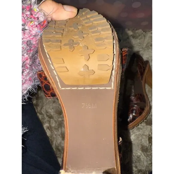 KORS Michael Kors Brown Crocodile Embossed Slingback Heels Sandals with Lug Sole
