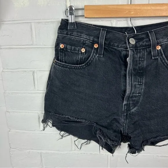 Levi’s Button Fly Black Denim Cutoff Shorts Size 25