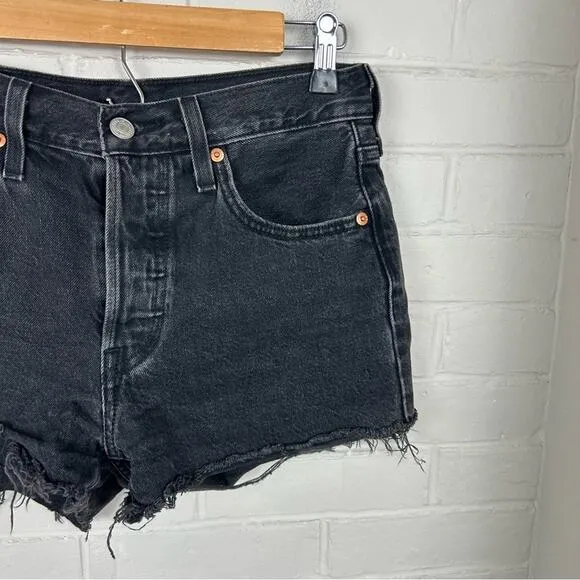 Levi’s Button Fly Black Denim Cutoff Shorts Size 25