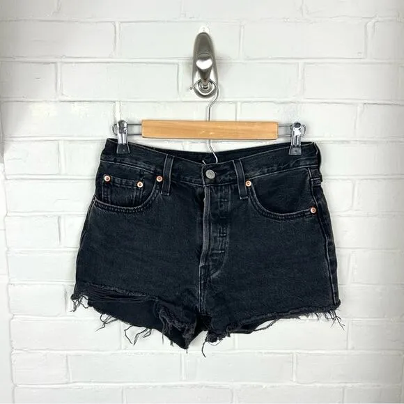 Levi’s Button Fly Black Denim Cutoff Shorts Size 25
