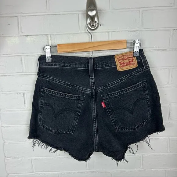 Levi’s Button Fly Black Denim Cutoff Shorts Size 25