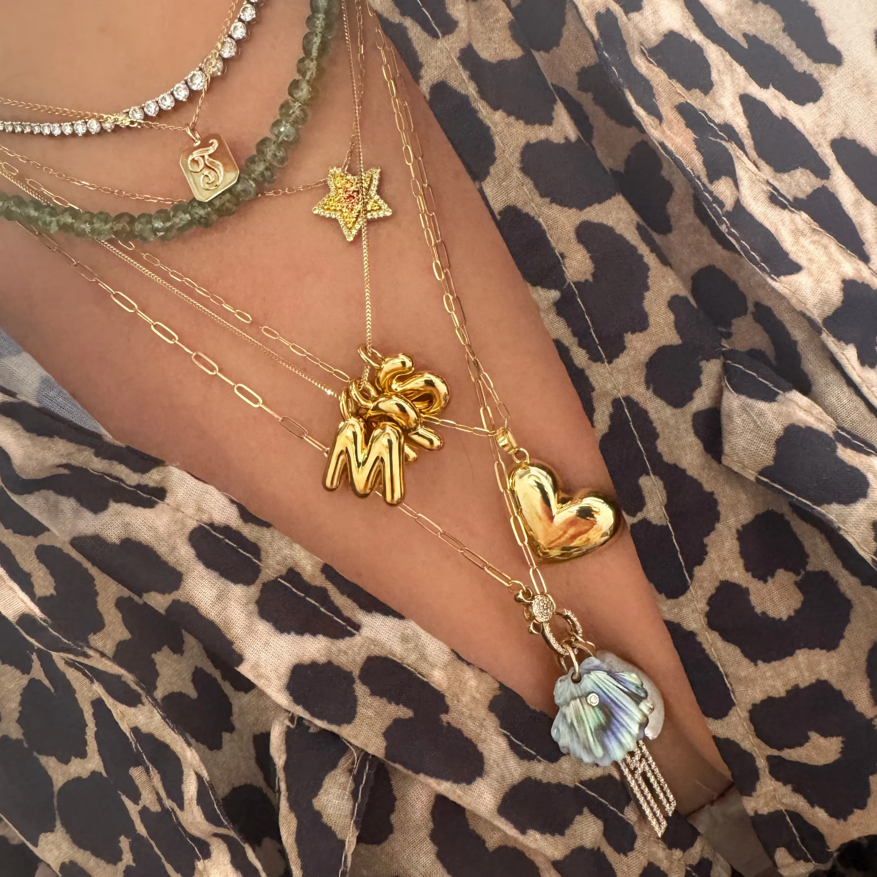 Luminescent Diamond & Gemstone Scallop Shell Charm