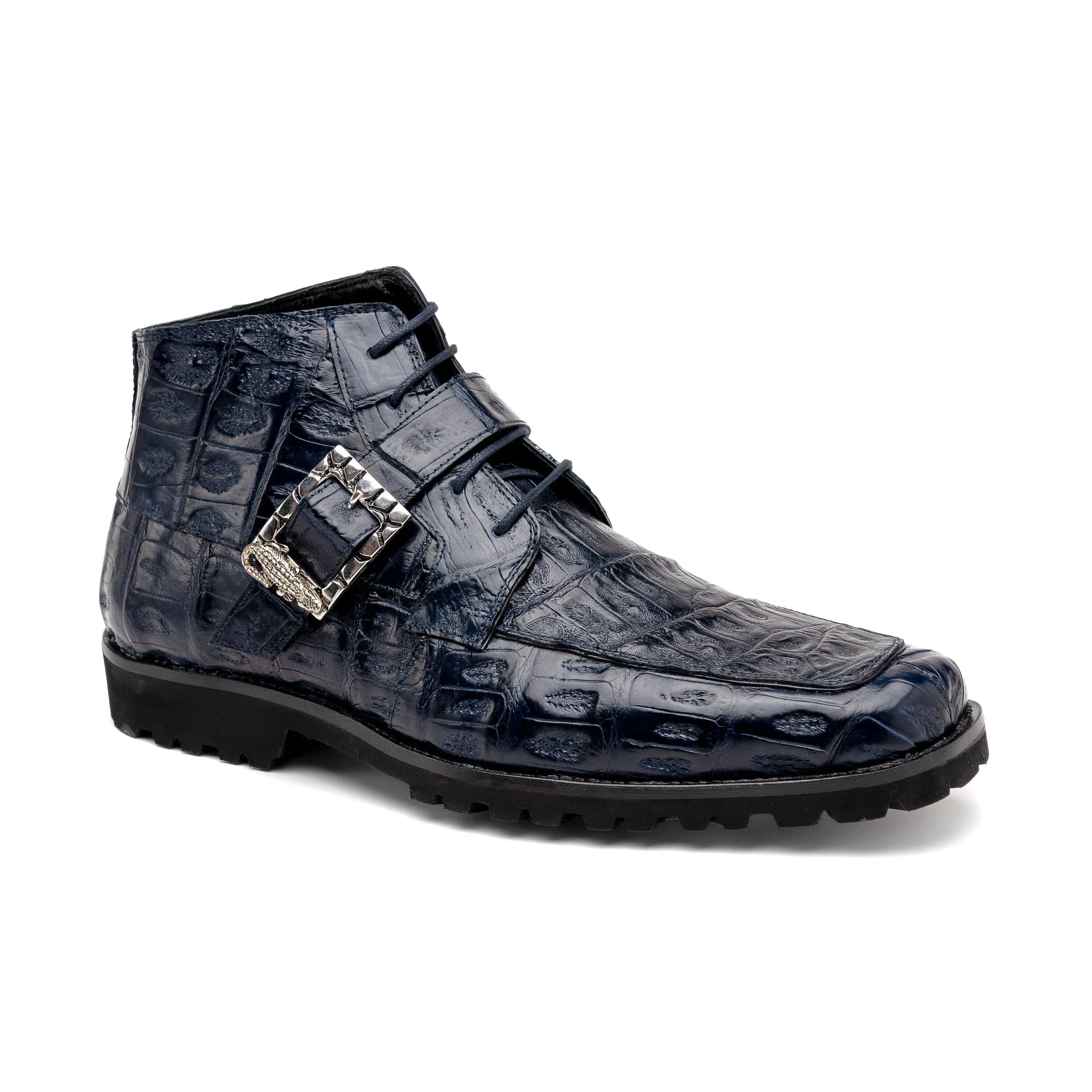 Mauri Bulletproof in Wonder Blue Mens Exotic Crocodile Strap Derby Boots