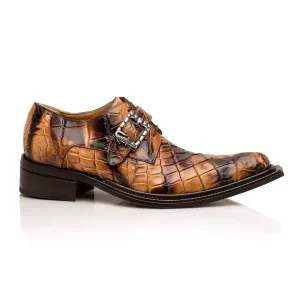 Mauri Wanted in Dune / T.Moro Mens Exotic Alligator Single Monk-Strap / Derby Loafers