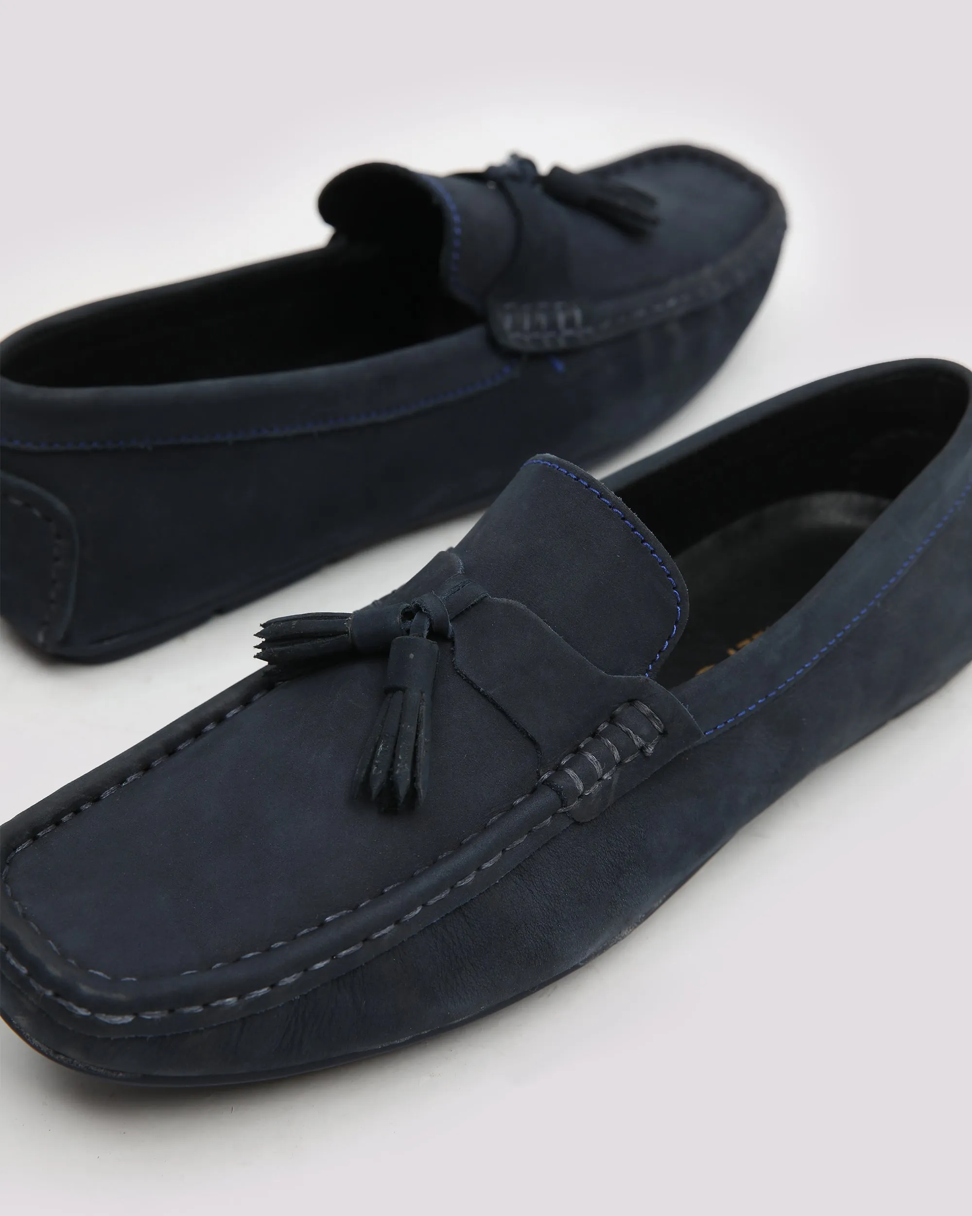 Navy Suede Loafer With Tassel