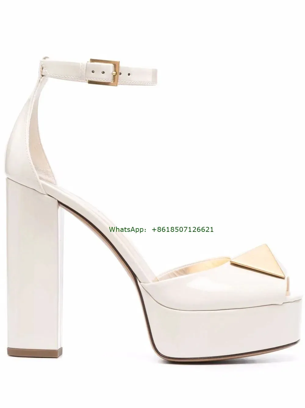 New Square Toe Satin Rivets Chunky Heel Sandals Thick Bottom Peep Toe Patent Leather High Heels For Women