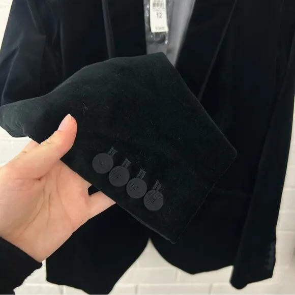 NWT LOFT Black Velvet Tuxedo Blazer Jacket Size 12