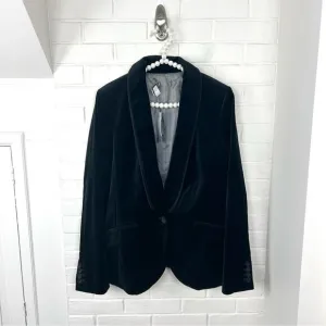 NWT LOFT Black Velvet Tuxedo Blazer Jacket Size 12