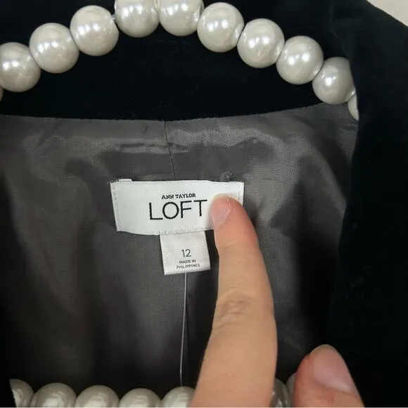 NWT LOFT Black Velvet Tuxedo Blazer Jacket Size 12