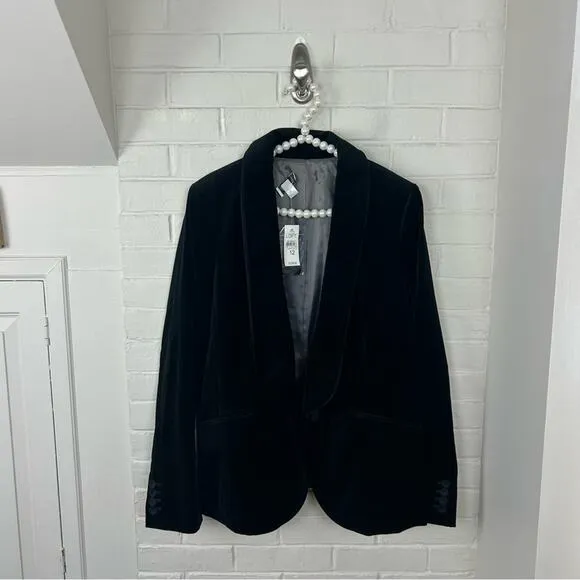 NWT LOFT Black Velvet Tuxedo Blazer Jacket Size 12