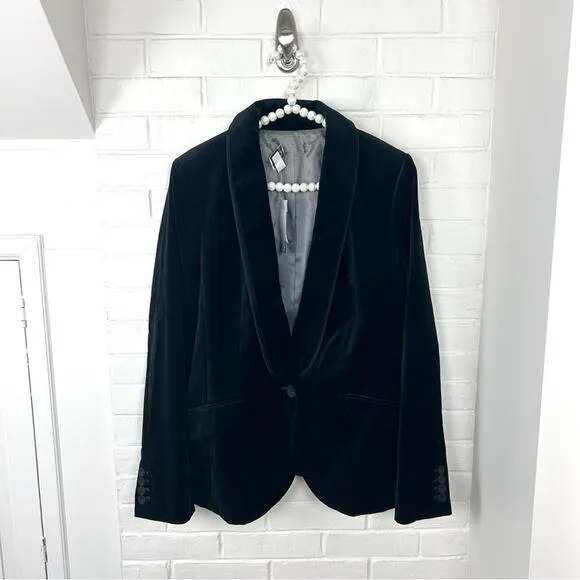 NWT LOFT Black Velvet Tuxedo Blazer Jacket Size 12