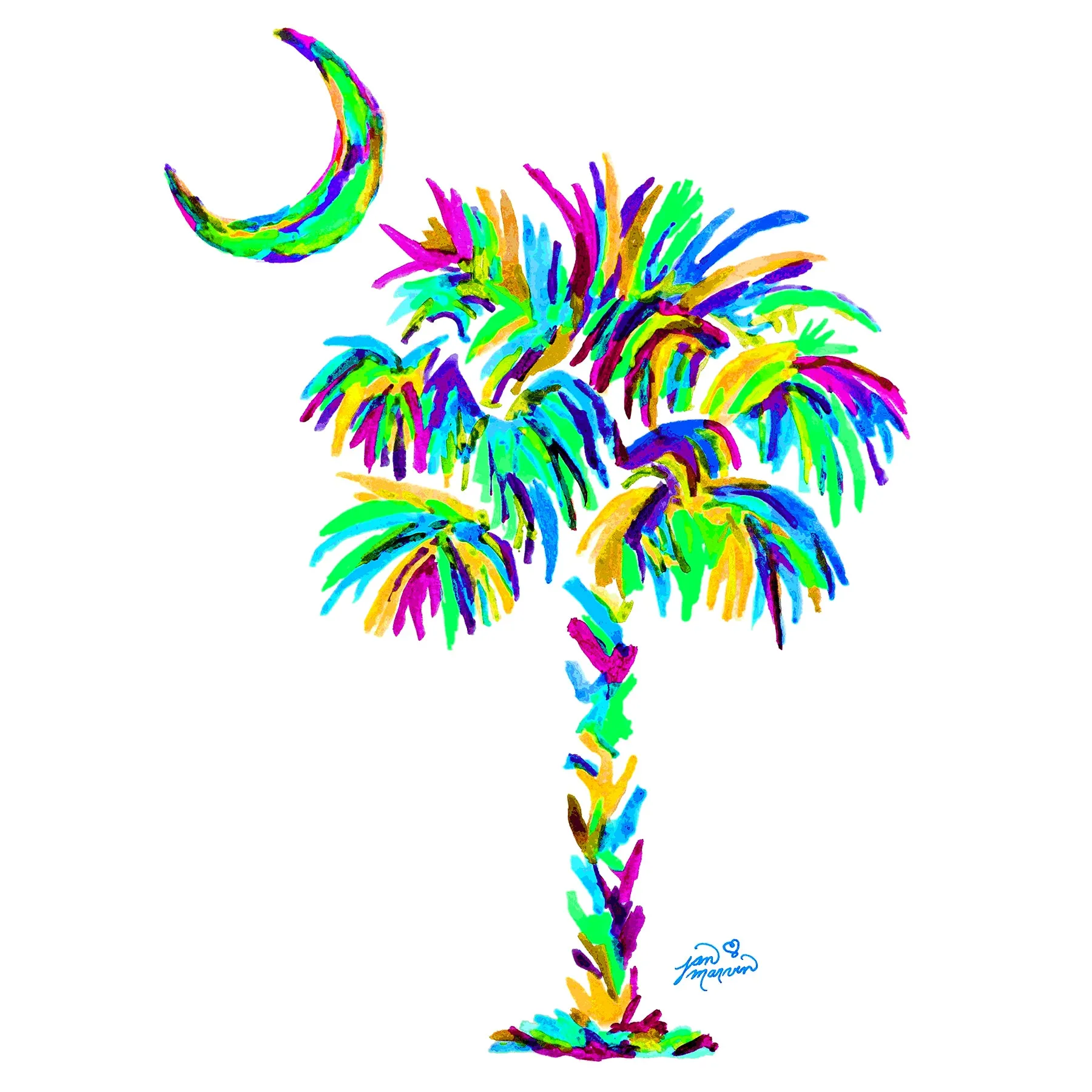 Palmetto Tree & Moon Turquoise Tile Mural, High Quality (won't fade), Indoor or Outdoor, Beach Wall Tiles, Backsplash, Shower, Mosaic