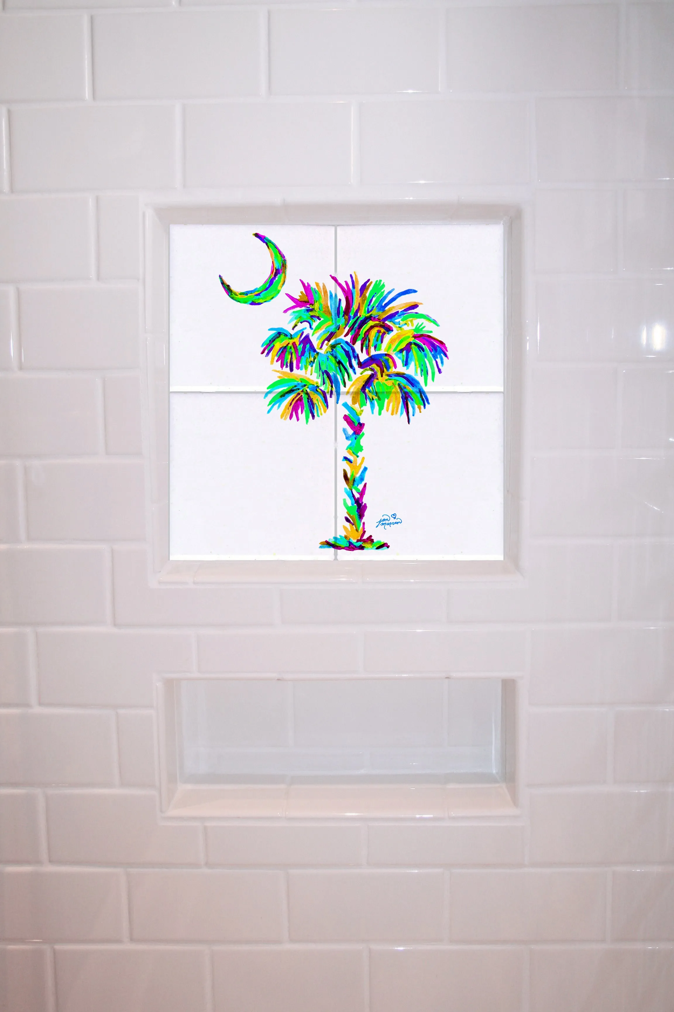 Palmetto Tree & Moon Turquoise Tile Mural, High Quality (won't fade), Indoor or Outdoor, Beach Wall Tiles, Backsplash, Shower, Mosaic