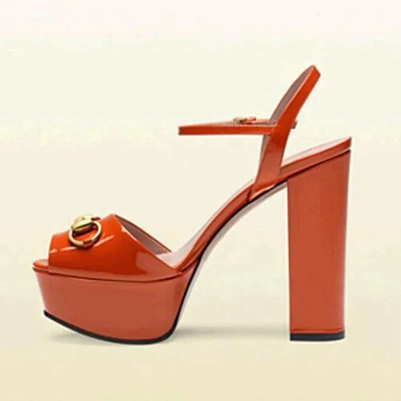 Platforms Summer Sandals 2022 for Women Chunky High Heel Party Dress Shoes Black Patent Leather Ankle Strap Large Size Heels