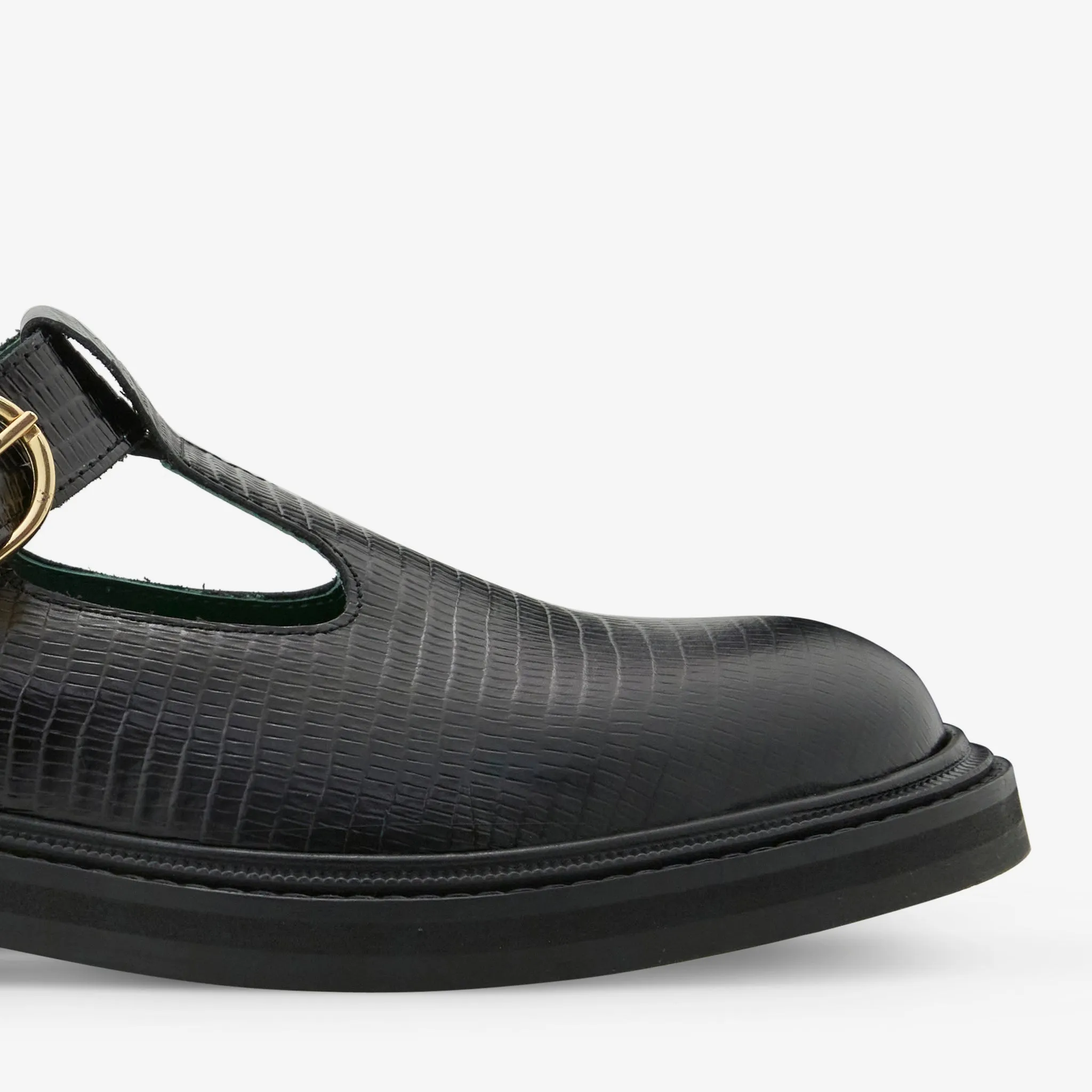Vinnee T-Strap Derby Black Lizard Pattern